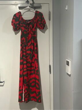 Red & Green Abstract Swirl Maxi Dress